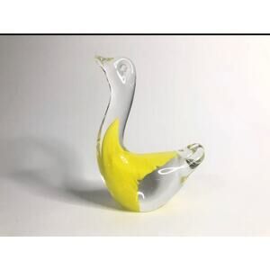 art glass swan crystal clear‎ yellow paper weight desk decor mid century modern
